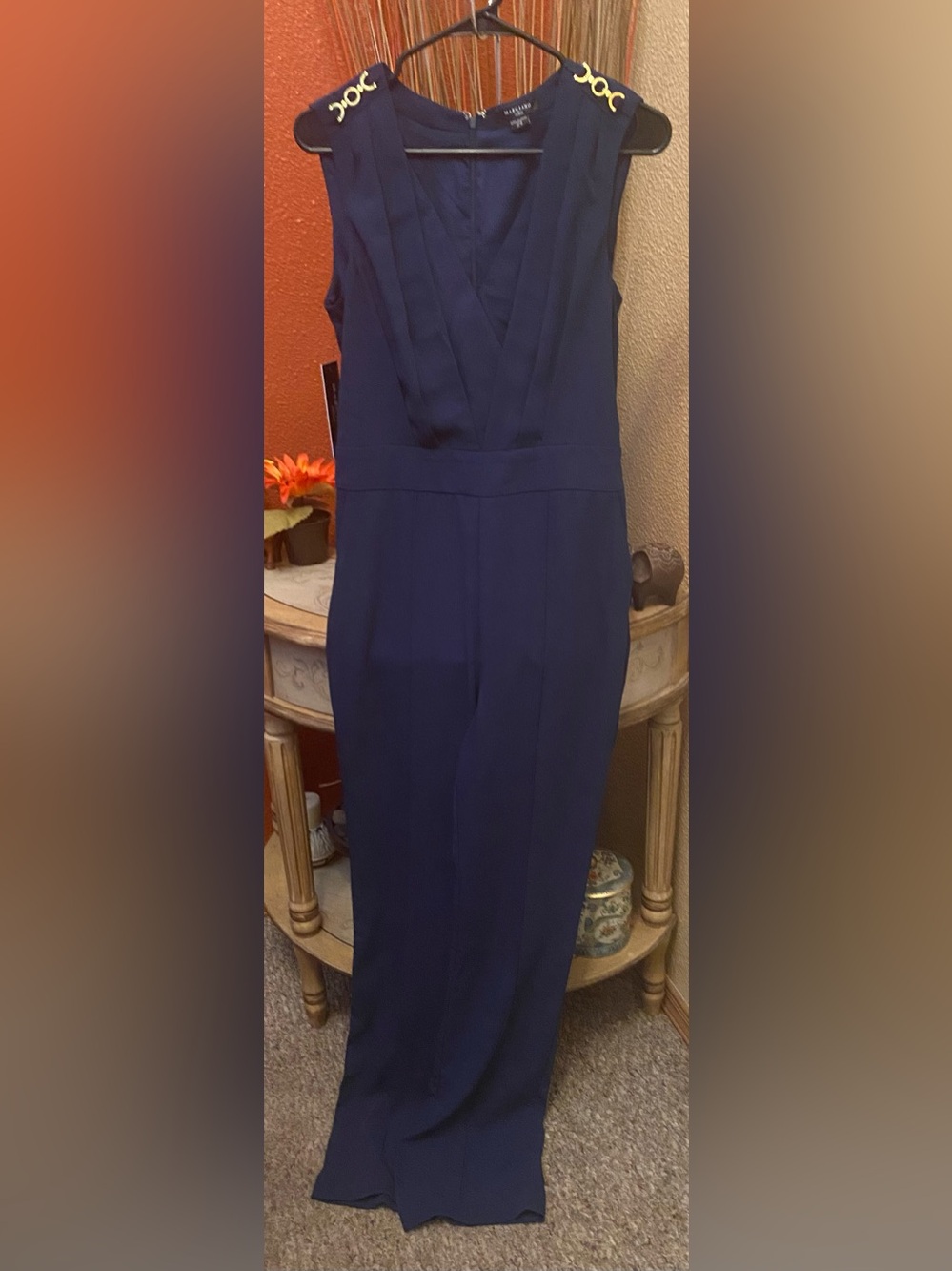 Guess by Marciano -NEW -Sleeveless Navy Jumpsuit featuring unique gold hardware - Picture 5 of 14